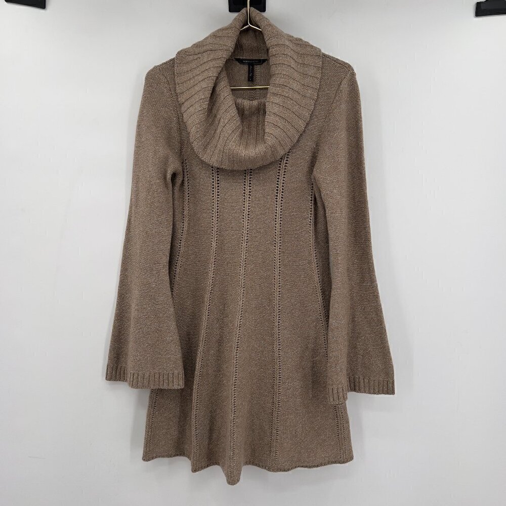 BCBGMaxAzria Women's Wool Blend Long Sleeve Cowlneck Tan Knee Length Dress S